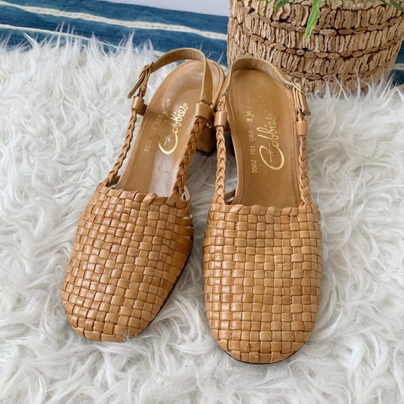 Vintage Shoes - Vintage Leather Woven Sandal Straps Heels